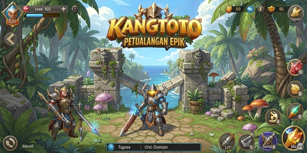 Gameplay KANGTOTO yang penuh petualangan dalam RPG.