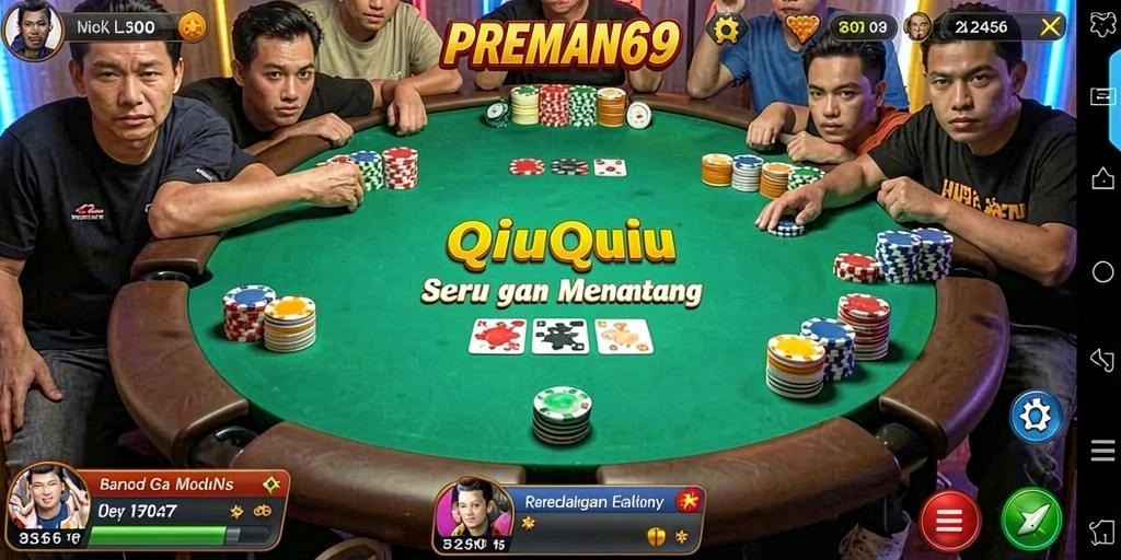 Tampilan gameplay seru dalam permainan QiuQiu PREMAN69.