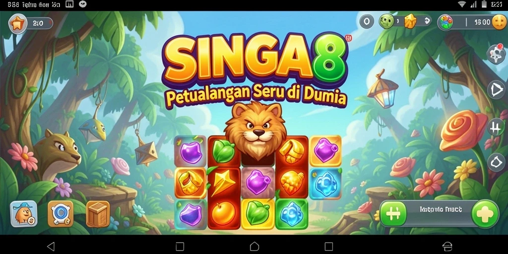 Screenshot gameplay SINGA8 yang menampilkan kombinasi match-3 yang seru.