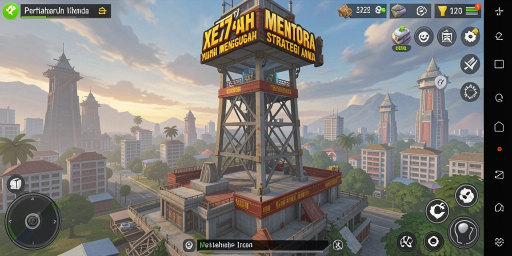 Screenshot gameplay XE77 yang menampilkan pertahanan menara yang strategis.
